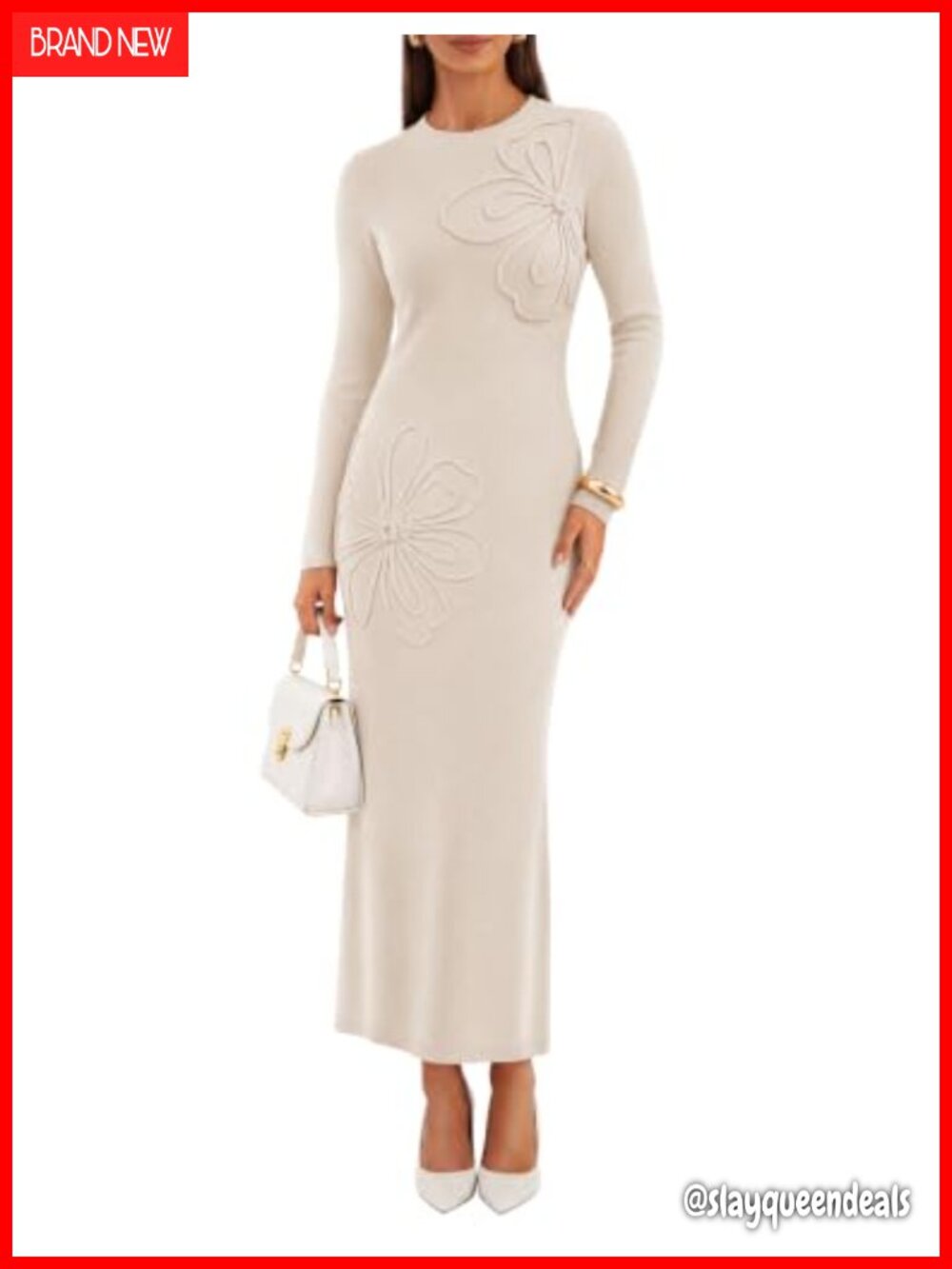 ZESICA Long Sleeve Bodycon Floral Knit Maxi Sweater Dress
